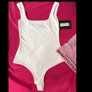 White Square Neck Sleeveless Thong Bodysuit